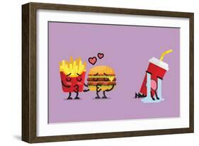 Fast Food Fall in Love Kissing with Heartbroken Soft Drink Character. Funny Character-Sira Anamwong-Framed Premium Giclee Print