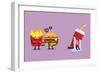 Fast Food Fall in Love Kissing with Heartbroken Soft Drink Character. Funny Character-Sira Anamwong-Framed Art Print