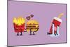 Fast Food Fall in Love Kissing with Heartbroken Soft Drink Character. Funny Character-Sira Anamwong-Mounted Art Print