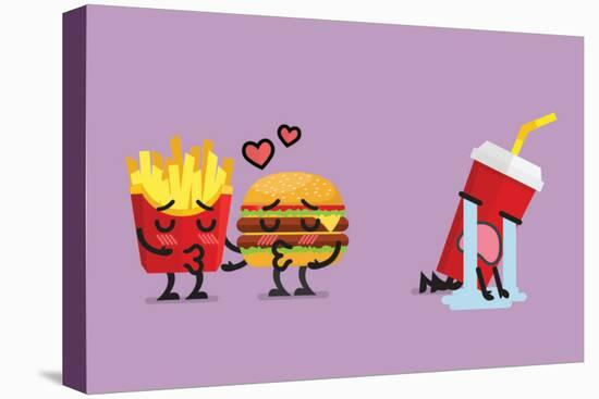 Fast Food Fall in Love Kissing with Heartbroken Soft Drink Character. Funny Character-Sira Anamwong-Stretched Canvas