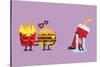 Fast Food Fall in Love Kissing with Heartbroken Soft Drink Character. Funny Character-Sira Anamwong-Stretched Canvas