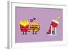 Fast Food Fall in Love Kissing with Heartbroken Soft Drink Character. Funny Character-Sira Anamwong-Framed Art Print