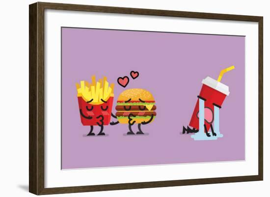 Fast Food Fall in Love Kissing with Heartbroken Soft Drink Character. Funny Character-Sira Anamwong-Framed Art Print