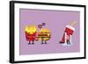 Fast Food Fall in Love Kissing with Heartbroken Soft Drink Character. Funny Character-Sira Anamwong-Framed Art Print