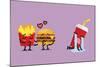 Fast Food Fall in Love Kissing with Heartbroken Soft Drink Character. Funny Character-Sira Anamwong-Mounted Art Print