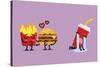 Fast Food Fall in Love Kissing with Heartbroken Soft Drink Character. Funny Character-Sira Anamwong-Stretched Canvas