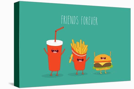 Fast Food Menu. Cola, Hamburger and French Fries. Vector Illustration-Serbinka-Stretched Canvas