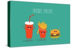 Fast Food Menu. Cola, Hamburger and French Fries. Vector Illustration-Serbinka-Stretched Canvas