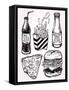 Fast Food Set Vintage Linear Style.-Katja Gerasimova-Framed Stretched Canvas