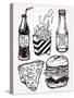 Fast Food Set Vintage Linear Style.-Katja Gerasimova-Stretched Canvas