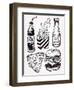 Fast Food Set Vintage Linear Style.-Katja Gerasimova-Framed Art Print