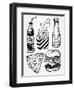 Fast Food Set Vintage Linear Style.-Katja Gerasimova-Framed Art Print