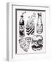 Fast Food Set Vintage Linear Style.-Katja Gerasimova-Framed Art Print