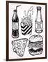 Fast Food Set Vintage Linear Style.-Katja Gerasimova-Framed Art Print