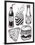 Fast Food Set Vintage Linear Style.-Katja Gerasimova-Framed Art Print