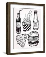 Fast Food Set Vintage Linear Style.-Katja Gerasimova-Framed Art Print