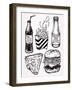 Fast Food Set Vintage Linear Style.-Katja Gerasimova-Framed Art Print