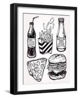 Fast Food Set Vintage Linear Style.-Katja Gerasimova-Framed Art Print