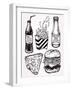 Fast Food Set Vintage Linear Style.-Katja Gerasimova-Framed Art Print