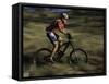 Fast Moving Mountain Biker, Mt. Bike-Michael Brown-Framed Stretched Canvas