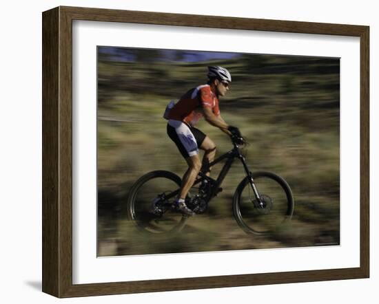 Fast Moving Mountain Biker, Mt. Bike-Michael Brown-Framed Photographic Print