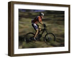 Fast Moving Mountain Biker, Mt. Bike-Michael Brown-Framed Photographic Print