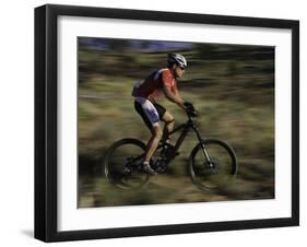 Fast Moving Mountain Biker, Mt. Bike-Michael Brown-Framed Photographic Print