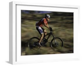 Fast Moving Mountain Biker, Mt. Bike-Michael Brown-Framed Photographic Print