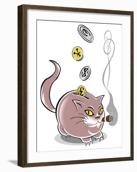 Fat cat piggy bank - allegorical illustration of financial crisis-Neale Osborne-Framed Giclee Print