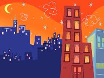 Cartoon Groovy Buildings Silhouettes-fat_fa_tin-Art Print