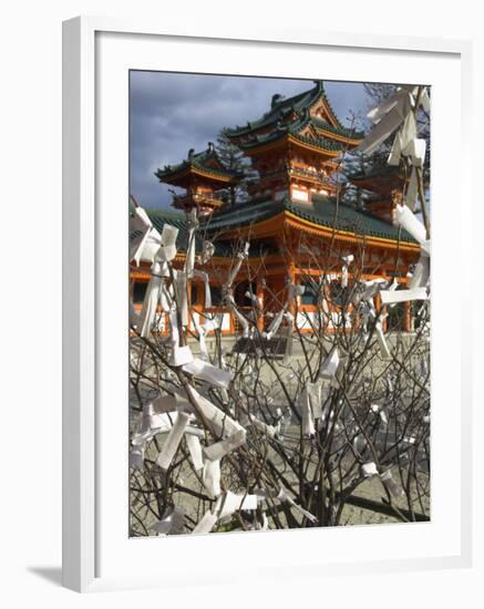 Fate and Wish Papers Tied on a Bush Branches, Heian Jingu Shrine, Kyoto, Kansai, Honshu, Japan-Simanor Eitan-Framed Photographic Print