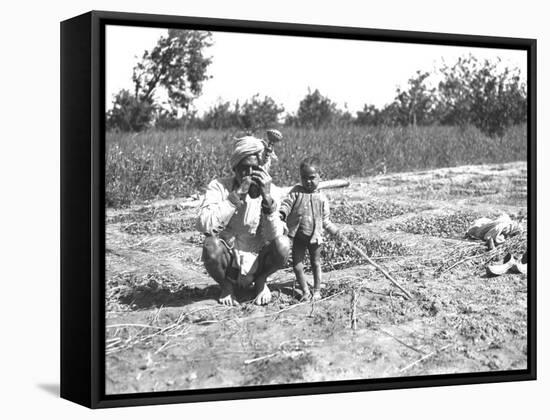 Father and Child in a Field, India-null-Framed Stretched Canvas