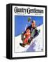 "Father and Child on Sled," Country Gentleman Cover, February 1, 1934-Henry Hintermeister-Framed Stretched Canvas