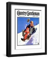 "Father and Child on Sled," Country Gentleman Cover, February 1, 1934-Henry Hintermeister-Framed Giclee Print