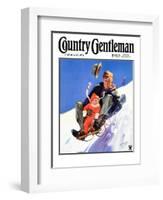 "Father and Child on Sled," Country Gentleman Cover, February 1, 1934-Henry Hintermeister-Framed Giclee Print