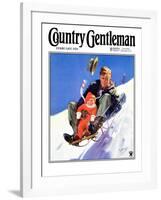 "Father and Child on Sled," Country Gentleman Cover, February 1, 1934-Henry Hintermeister-Framed Giclee Print