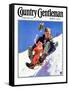 "Father and Child on Sled," Country Gentleman Cover, February 1, 1934-Henry Hintermeister-Framed Stretched Canvas