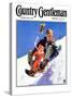 "Father and Child on Sled," Country Gentleman Cover, February 1, 1934-Henry Hintermeister-Stretched Canvas