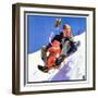 "Father and Child on Sled,"February 1, 1934-Henry Hintermeister-Framed Giclee Print
