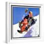 "Father and Child on Sled,"February 1, 1934-Henry Hintermeister-Framed Giclee Print