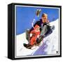 "Father and Child on Sled,"February 1, 1934-Henry Hintermeister-Framed Stretched Canvas