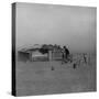 Father and Children Outside Wooden Shack That Serves as their House in the Dust Bowl-null-Stretched Canvas