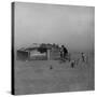 Father and Children Outside Wooden Shack That Serves as their House in the Dust Bowl-null-Stretched Canvas