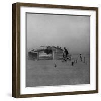 Father and Children Outside Wooden Shack That Serves as their House in the Dust Bowl-null-Framed Photographic Print