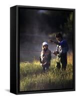 Father and Daughter Fishing-null-Framed Stretched Canvas