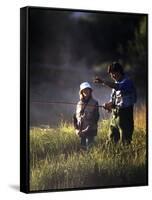 Father and Daughter Fishing-null-Framed Stretched Canvas