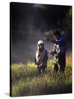 Father and Daughter Fishing-null-Stretched Canvas