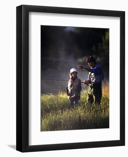 Father and Daughter Fishing-null-Framed Premium Photographic Print