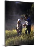 Father and Daughter Fishing-null-Mounted Photographic Print