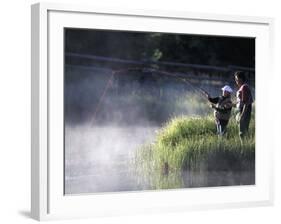 Father and Daughter Fishing-null-Framed Photographic Print